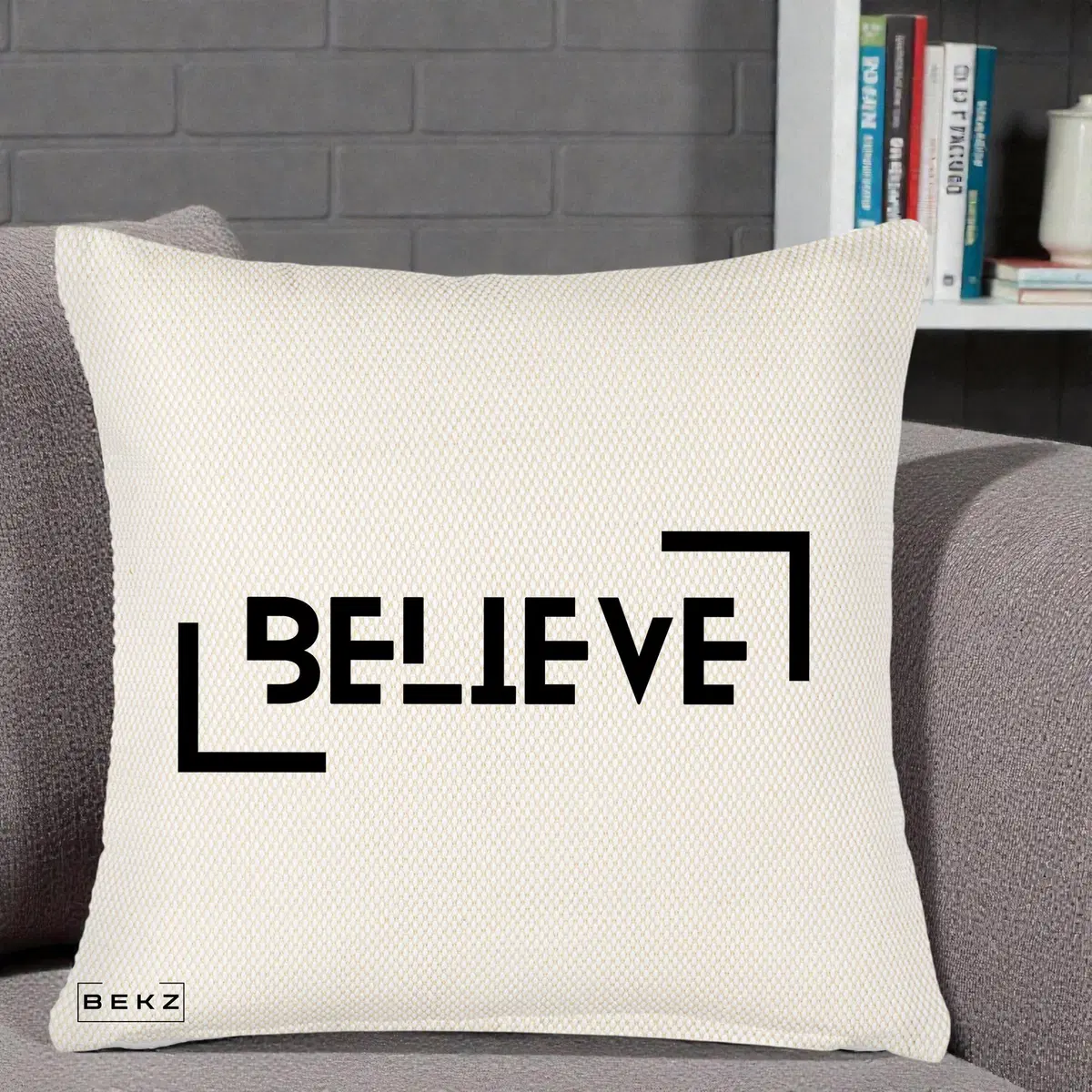 Perna Decorativa Believe Minimalist, 40x40 cm, Crem Reliefat, Husa Detasabila, Perna, BEKZ®