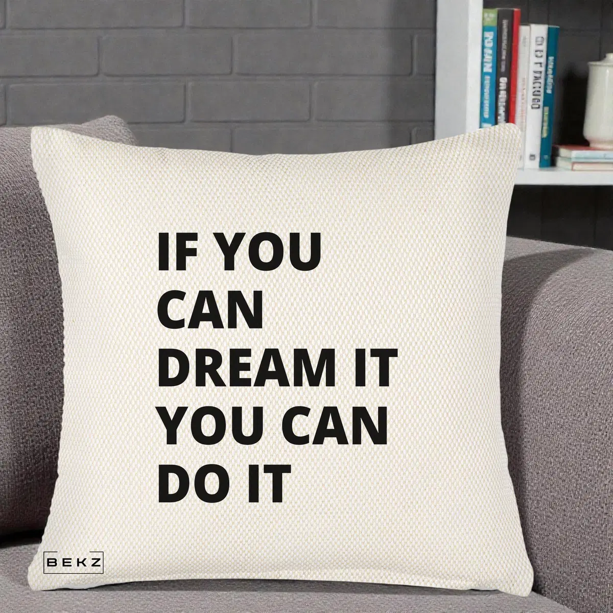 Perna Decorativa If You Can Dream It, 40x40 cm, Crem Reliefat, Husa Detasabila, Perna, BEKZ®