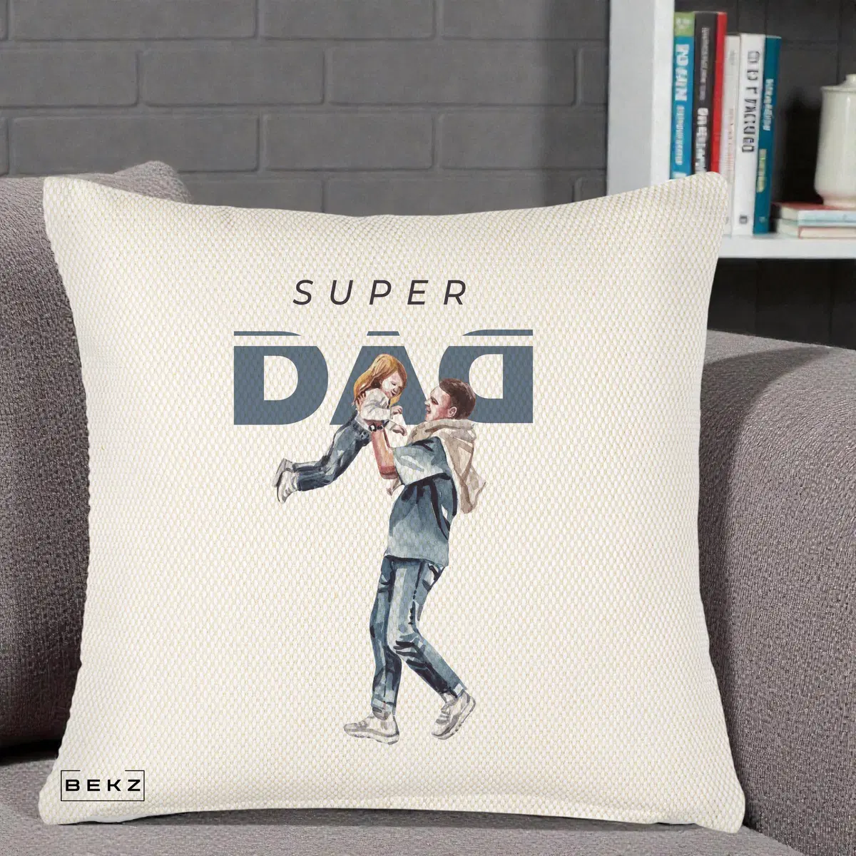 Perna Decorativa Super DAD Tata si Fiica, 40x40 cm, Crem Reliefat, Husa Detasabila, Perna, BEKZ®