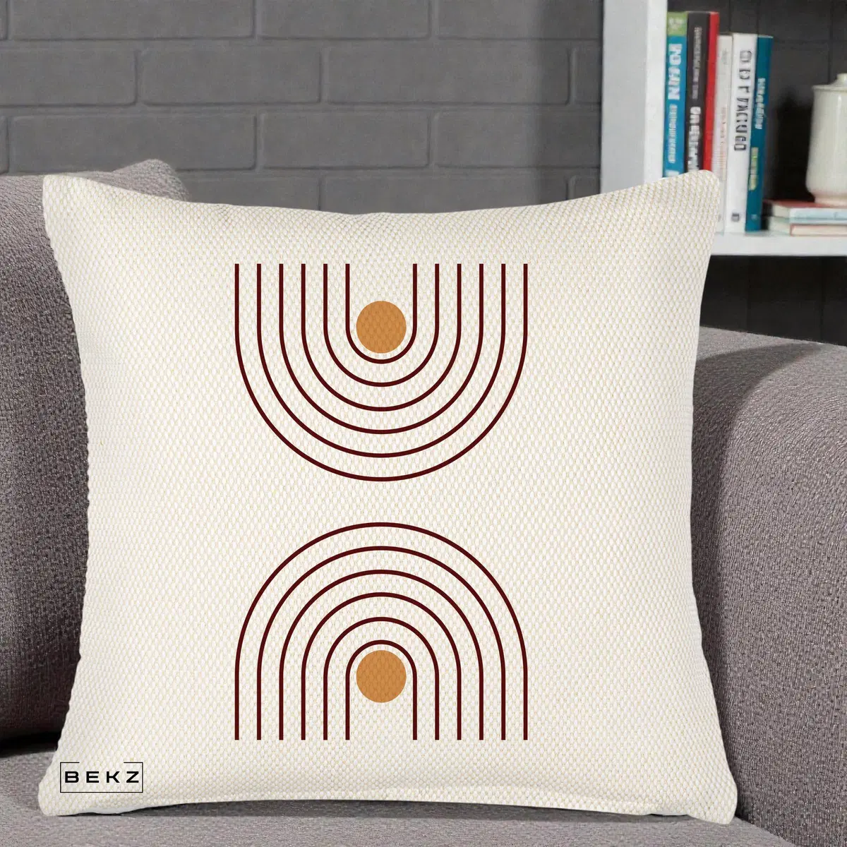 Perna Decorativa Geometric Boho Arc, 40x40 cm, Crem Reliefat, Husa Detasabila, Perna, BEKZ®
