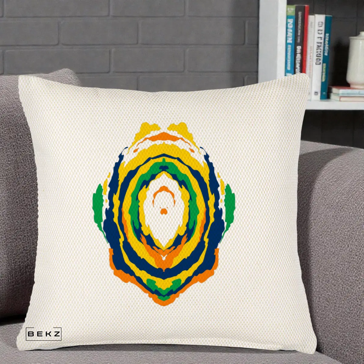Perna Decorativa Oval Abstract Multicolor, 40x40 cm, Crem Reliefat, Husa Detasabila, Perna, BEKZ®