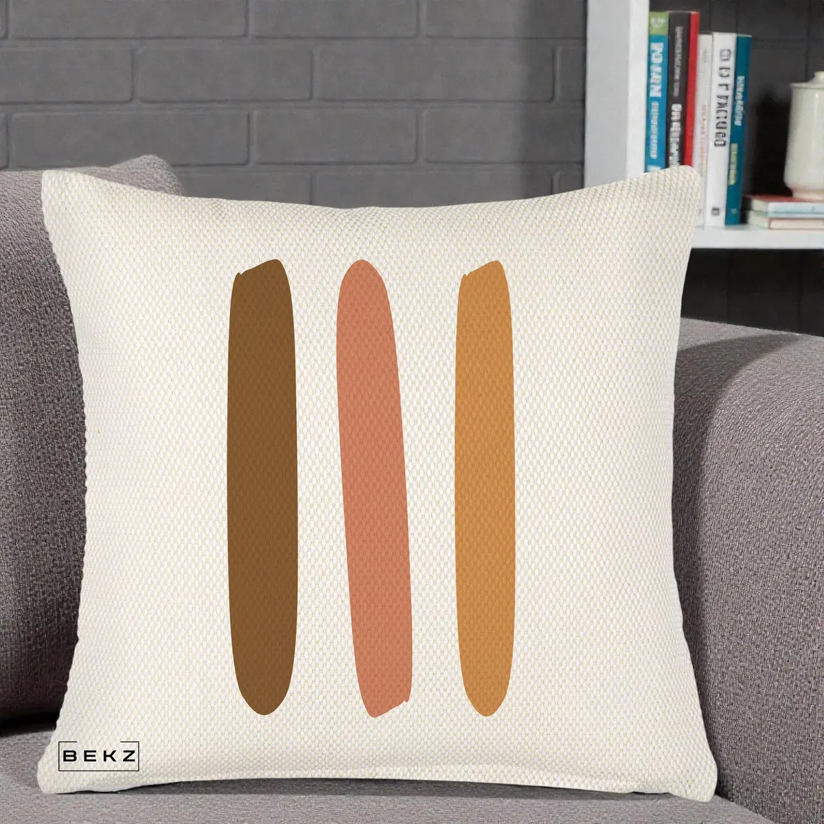 Perna Decorativa Abstract Linii Terracotta, 40x40 cm, Crem Reliefat, Husa Detasabila, Perna, BEKZ®