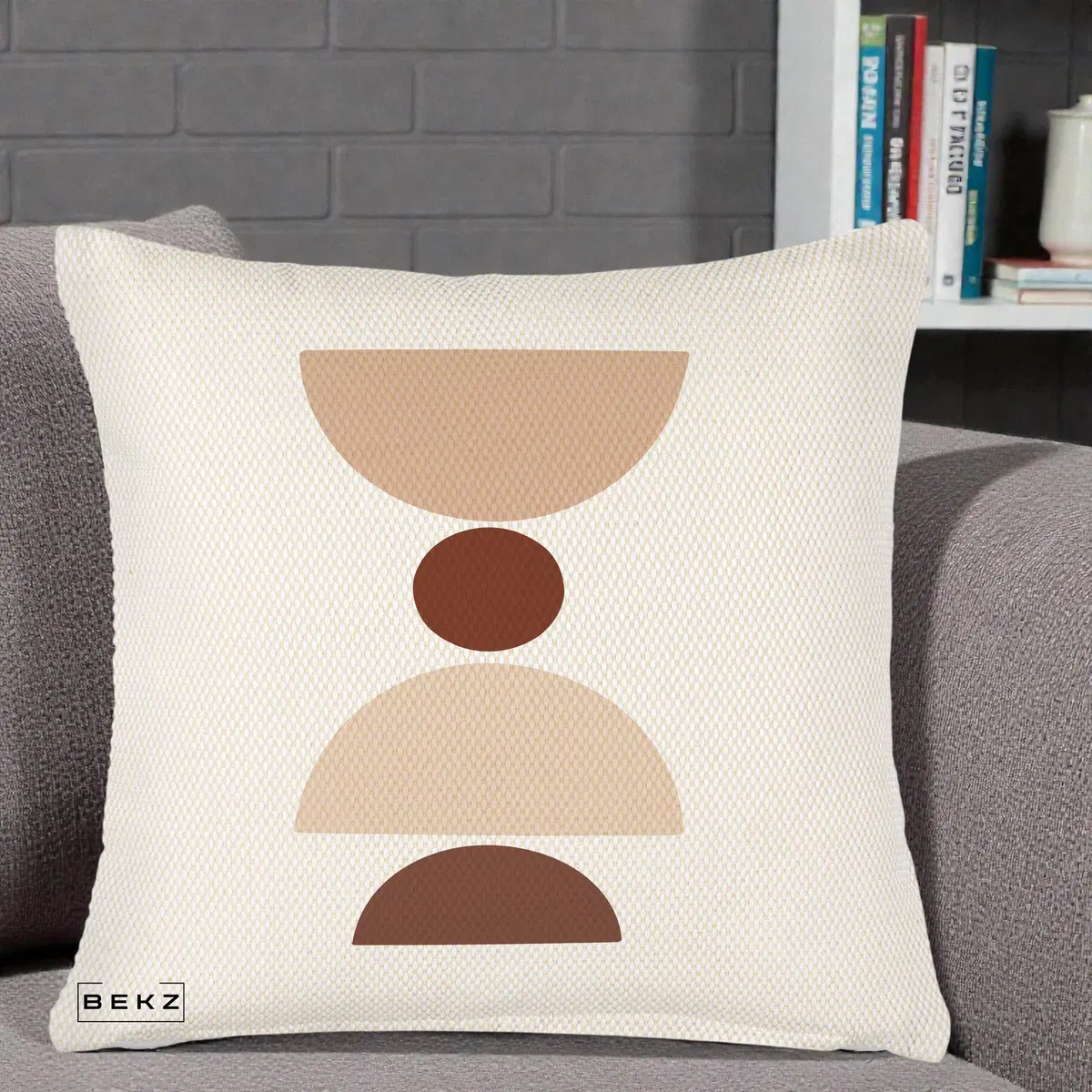Perna Decorativa Geometric Boho Cerc si Boluri, 40x40 cm, Crem Reliefat, Husa Detasabila, Perna, BEKZ®