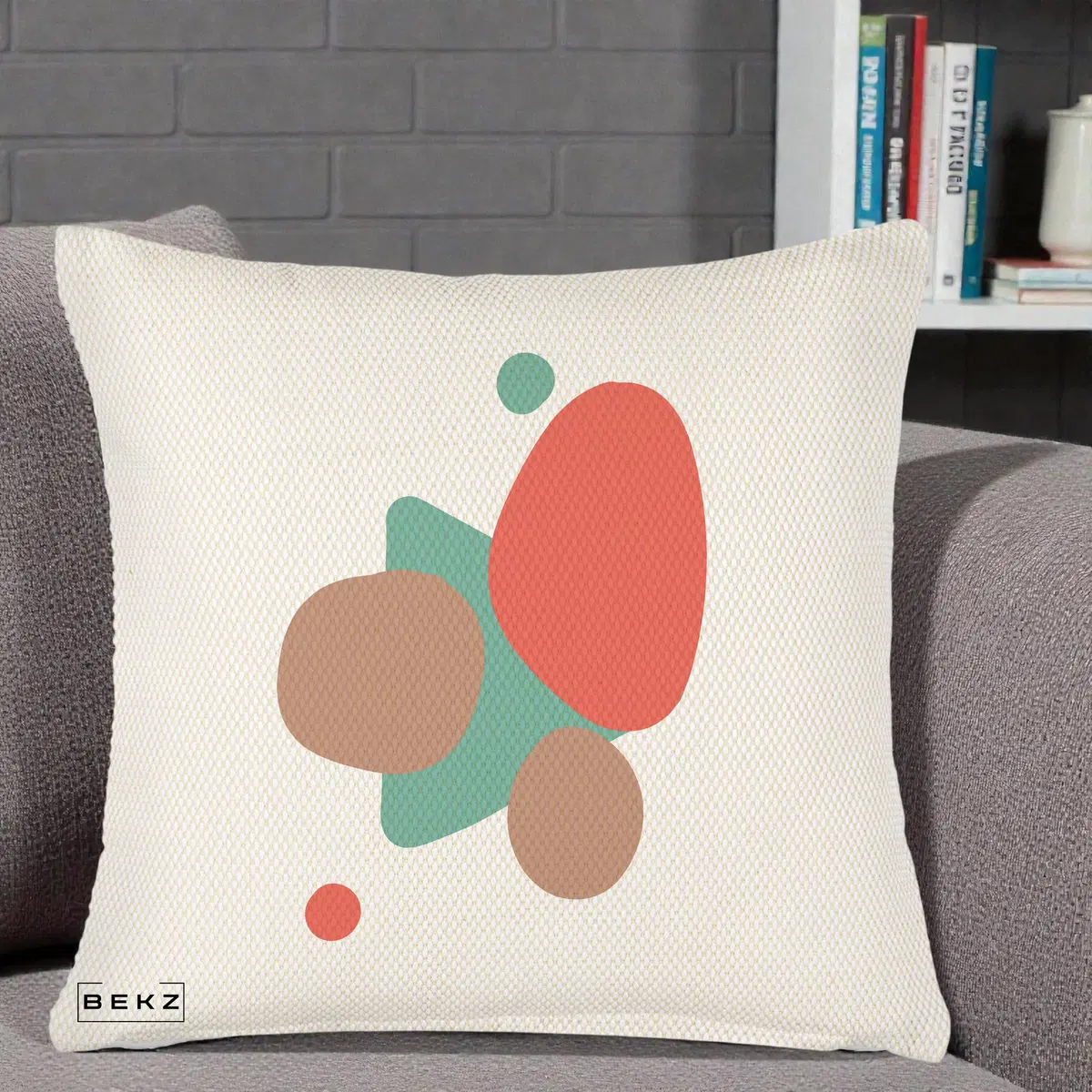 Perna Decorativa Abstract Forme Coral Turcoaz, 40x40 cm, Crem Reliefat, Husa Detasabila, Perna, BEKZ®