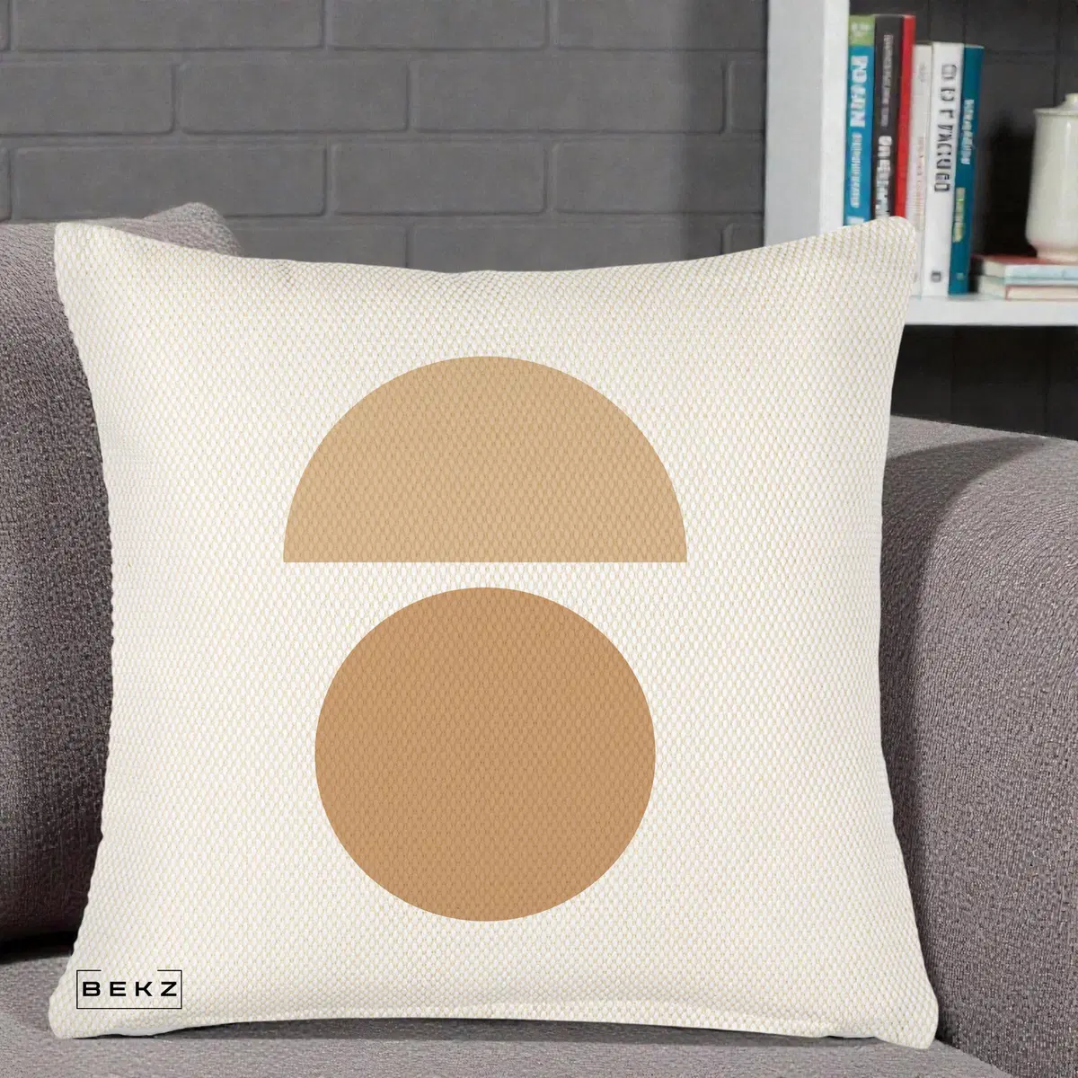 Perna Decorativa Geometric Minimalist Auriu, 40x40 cm, Crem Reliefat, Husa Detasabila, Perna, BEKZ®