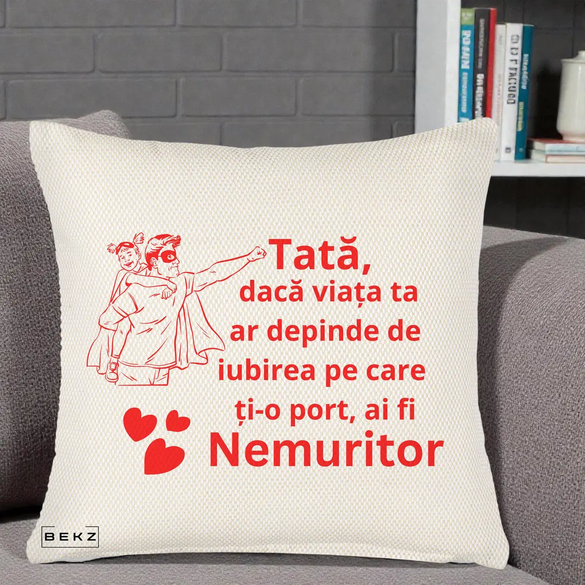 Perna Decorativa Mama Nemuritoare cu Fetita, 40x40 cm, Crem Reliefat, Husa Detasabila, Perna, BEKZ®