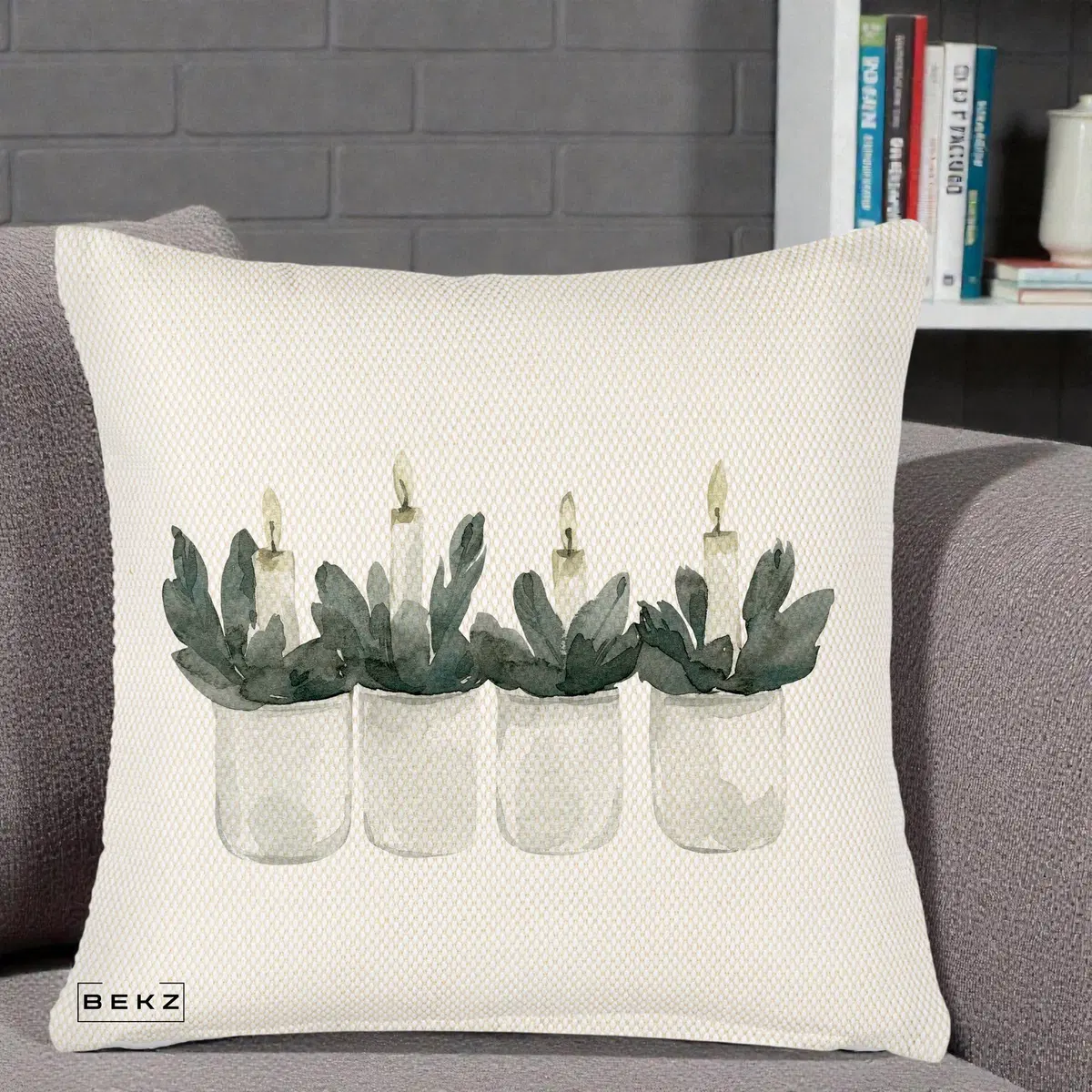 Perna Decorativa Lumanari Advent in Borcane, 40x40 cm, Crem Reliefat, Husa Detasabila, Perna, BEKZ®