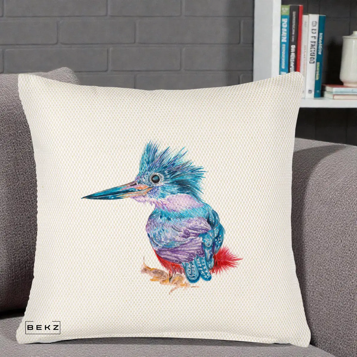 Perna Decorativa Copacul Vietii Teal cu Radacini, 40x40 cm, Crem Reliefat, Husa Detasabila, Perna, BEKZ®
