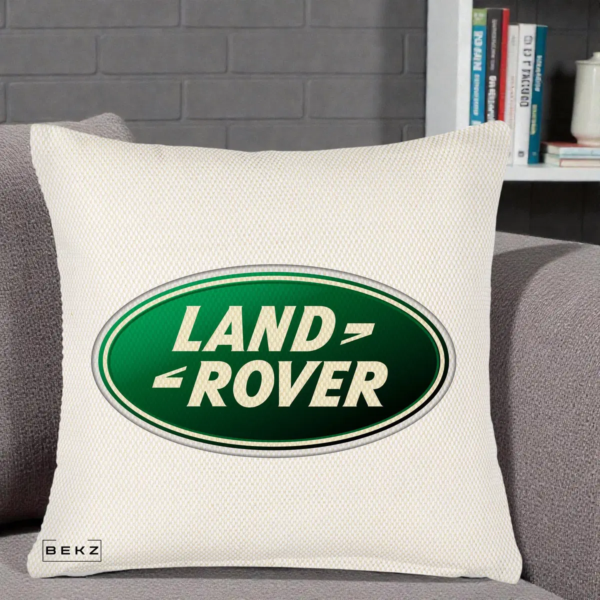 Perna Decorativa Logo Land Rover Verde pe Fond crem, 40x40 cm, Crem Reliefat, Husa Detasabila, Perna, BEKZ®