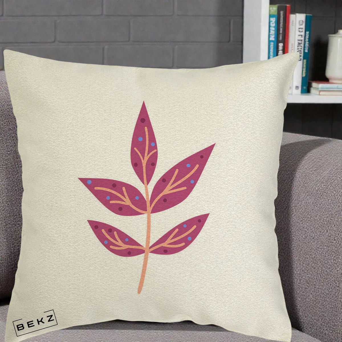 Perna Decorativa Ramura Botanica Mov, 40x40 cm, Ecru, Husa Detasabila, Perna, BEKZ®