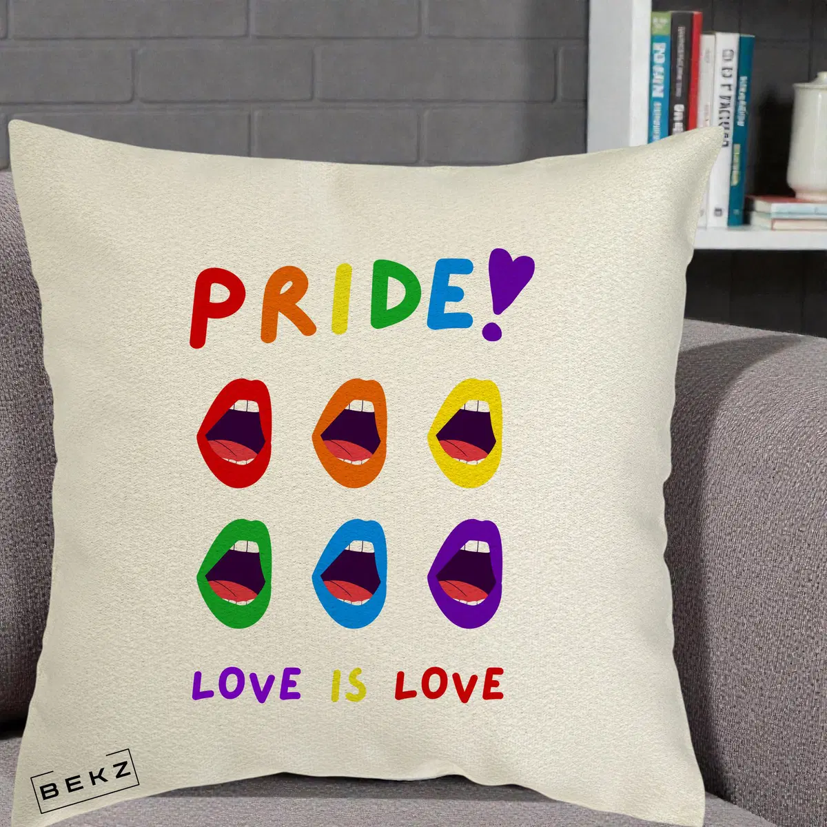 Perna Decorativa Pride Love is Love Curcubeu, 40x40 cm, Ecru, Husa Detasabila, Perna, BEKZ®