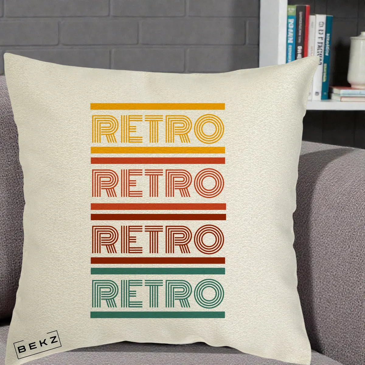 Perna Decorativa RETRO Text Multicolor, 40x40 cm, Ecru, Husa Detasabila, Perna, BEKZ®