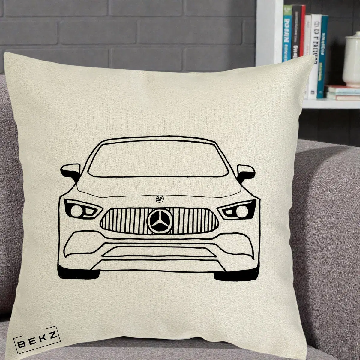 Perna Decorativa Mercedes-Benz Fata Linie, 40x40 cm, Ecru, Husa Detasabila, Perna, BEKZ®