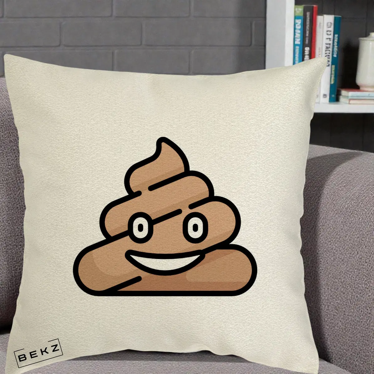 Perna Decorativa Emoji Poop Funny, 40x40 cm, Ecru, Husa Detasabila, Perna, BEKZ®