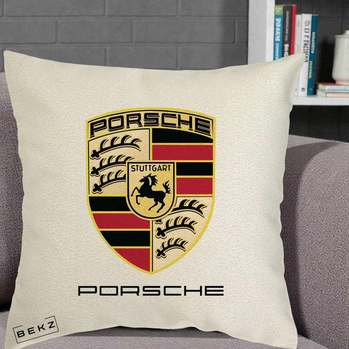 Perna Decorativa Porsche Stuttgart, 40x40 cm, Ecru, Husa Detasabila, Perna, BEKZ®