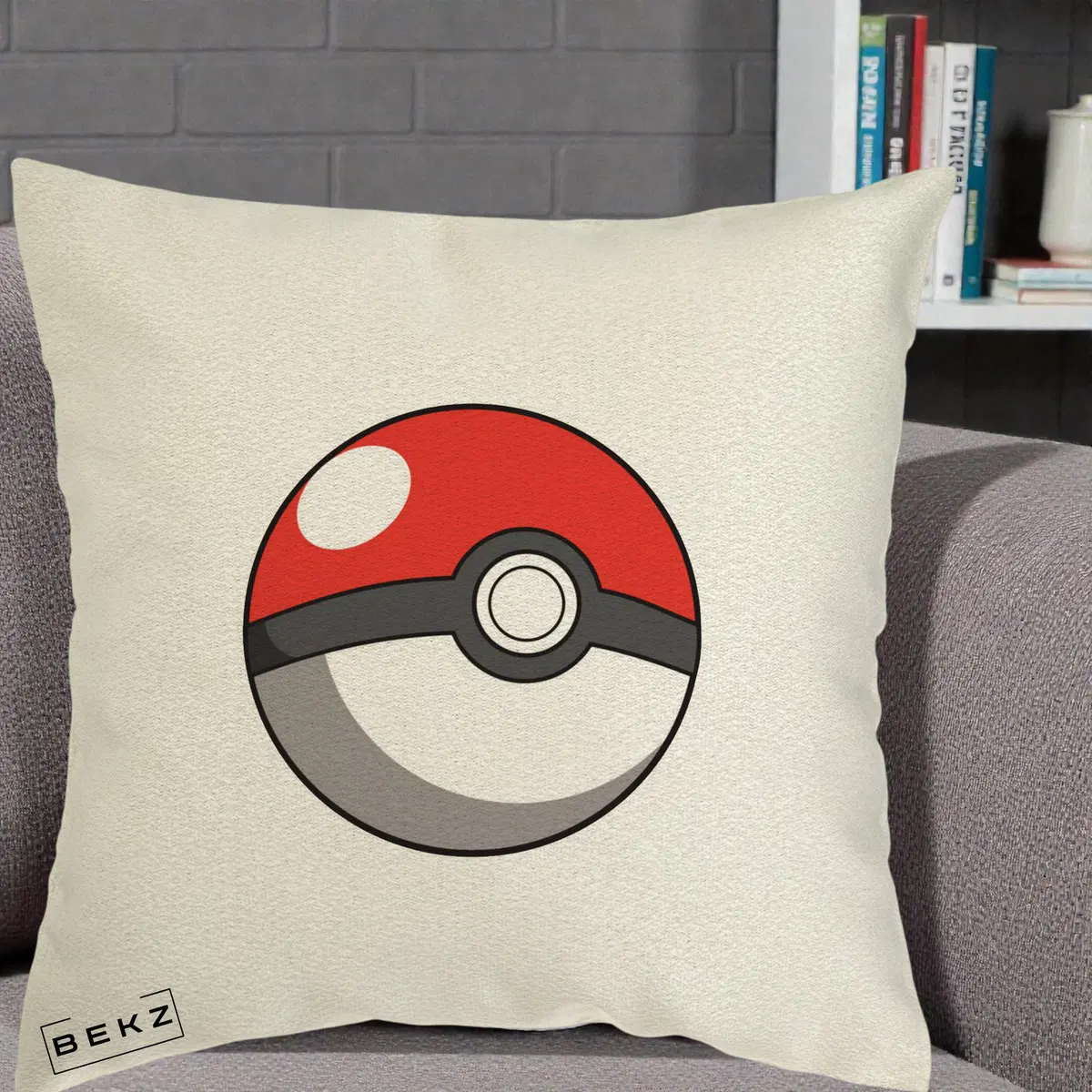 Perna Decorativa Pokeball Rosie, 40x40 cm, Ecru, Husa Detasabila, Perna, BEKZ®