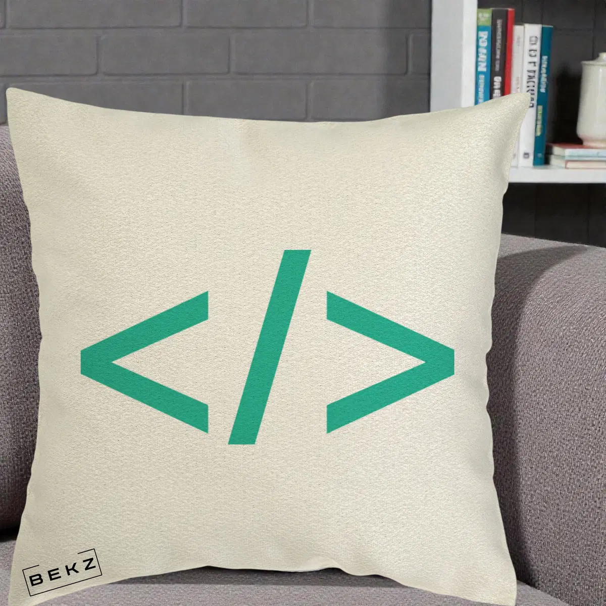 Perna Decorativa Cod HTML Turcoaz, 40x40 cm, Ecru, Husa Detasabila, Perna, BEKZ®