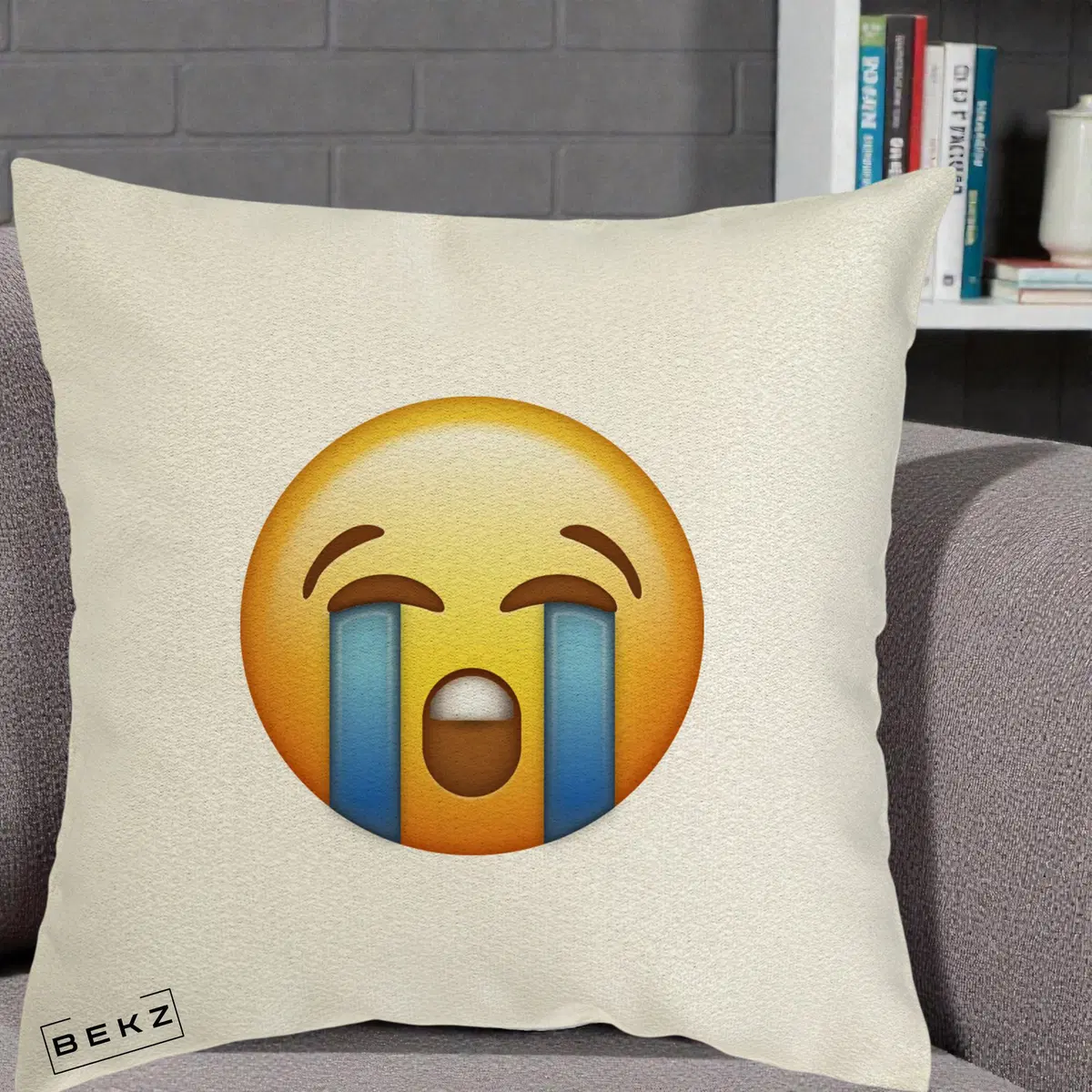 Perna Decorativa Emoji Plange, 40x40 cm, Ecru, Husa Detasabila, Perna, BEKZ®