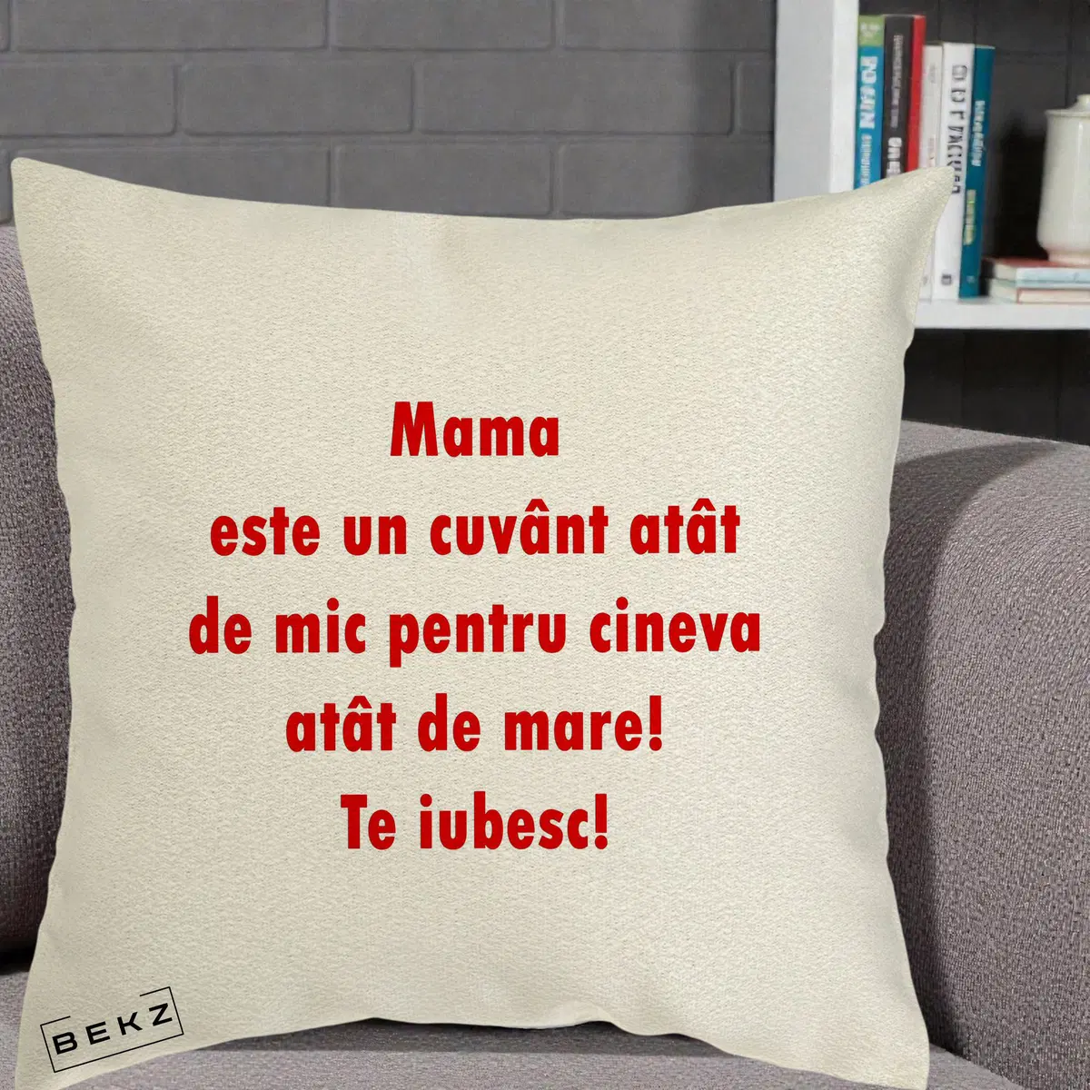 Perna Decorativa Mama Cuvant Mic, 40x40 cm, Ecru, Husa Detasabila, Perna, BEKZ®