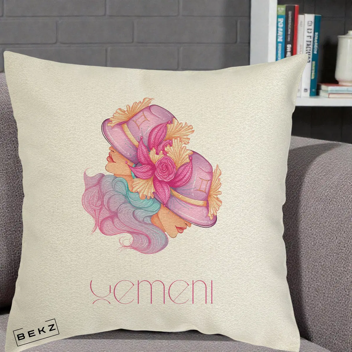 Perna Decorativa Zodie Gemeni, 40x40 cm, Ecru, Husa Detasabila, Perna, BEKZ®
