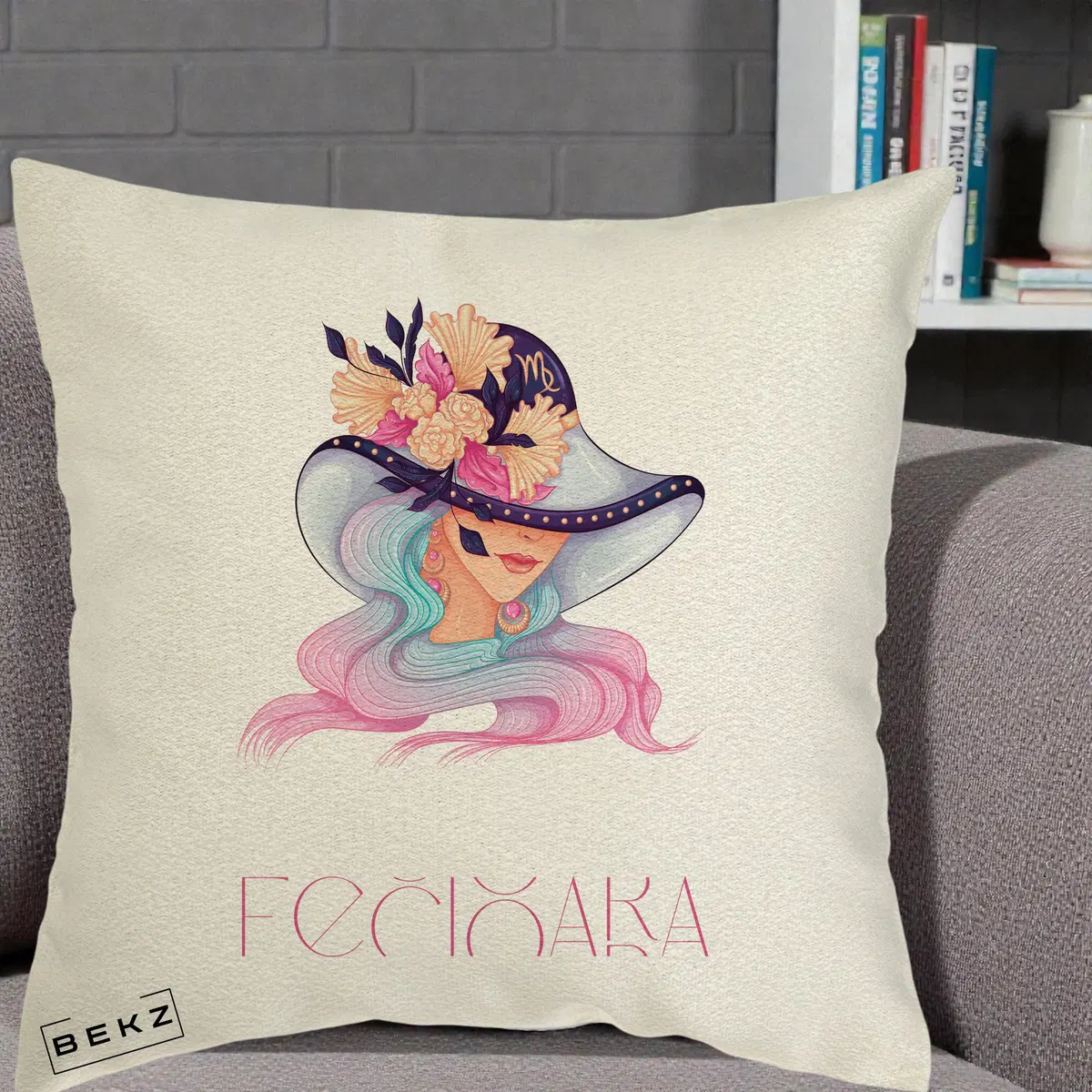 Perna Decorativa Zodie Fecioara, 40x40 cm, Ecru, Husa Detasabila, Perna, BEKZ®