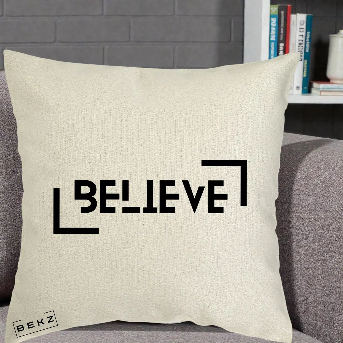 Perna Decorativa Believe Minimalist, 40x40 cm, Ecru, Husa Detasabila, Perna, BEKZ®