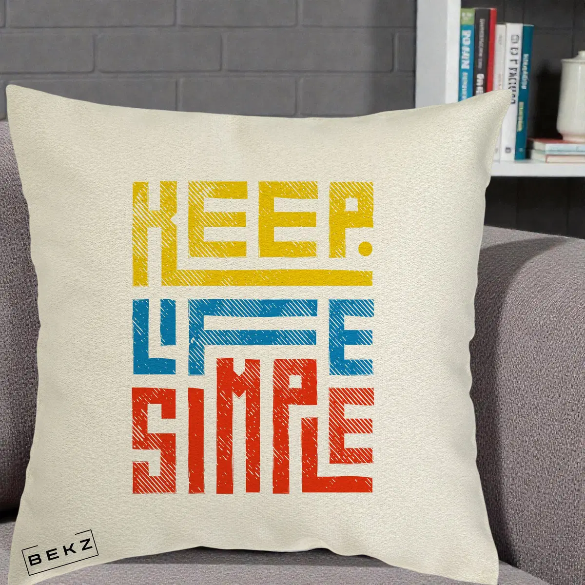 Perna Decorativa Keep Life Simple Colorat, 40x40 cm, Ecru, Husa Detasabila, Perna, BEKZ®