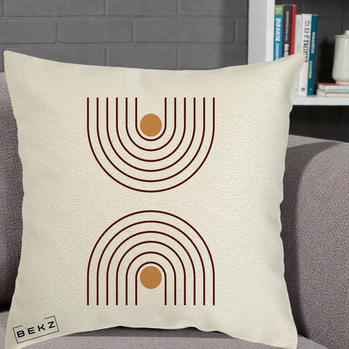 Perna Decorativa Geometric Boho Arc, 40x40 cm, Ecru, Husa Detasabila, Perna, BEKZ®