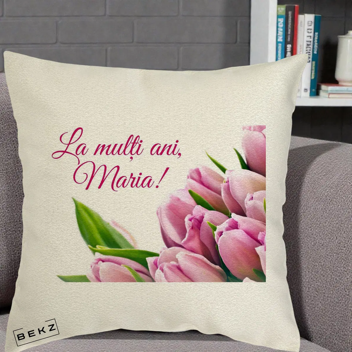 Perna Decorativa La Multi Ani Maria Lalele, 40x40 cm, Ecru, Husa Detasabila, Perna, BEKZ®