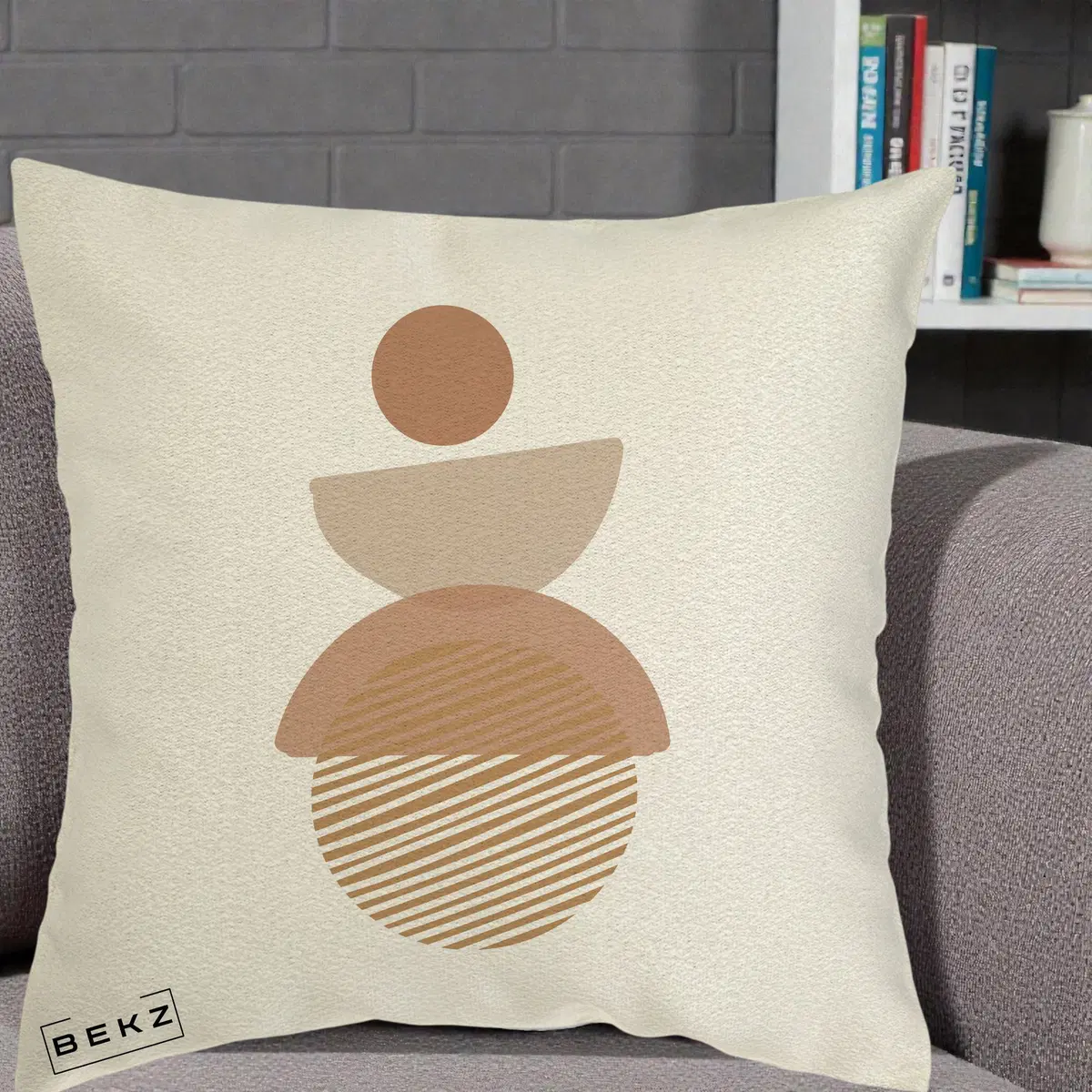 Perna Decorativa Geometric Boho Forme Terracotta, 40x40 cm, Ecru, Husa Detasabila, Perna, BEKZ®