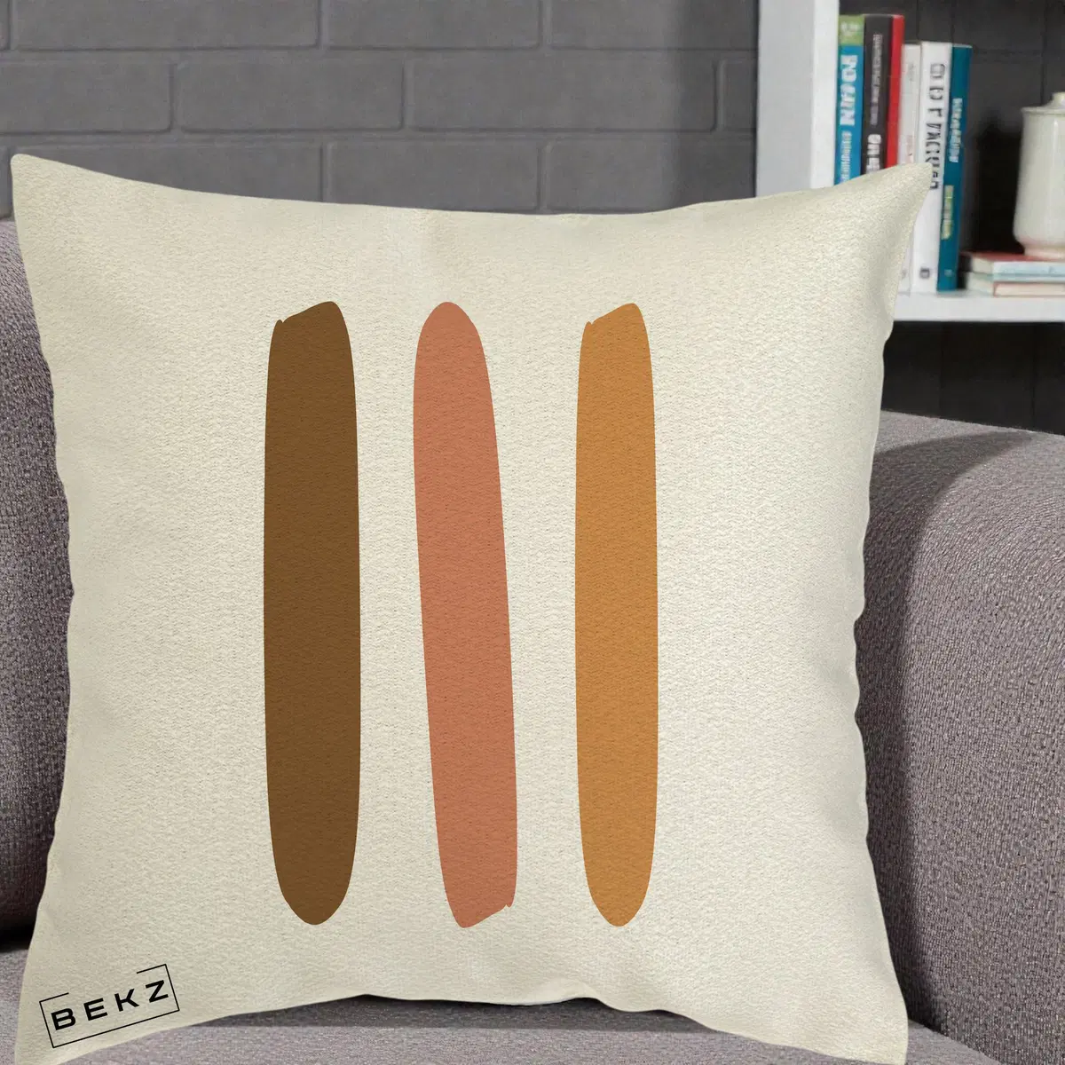 Perna Decorativa Abstract Linii Terracotta, 40x40 cm, Ecru, Husa Detasabila, Perna, BEKZ®