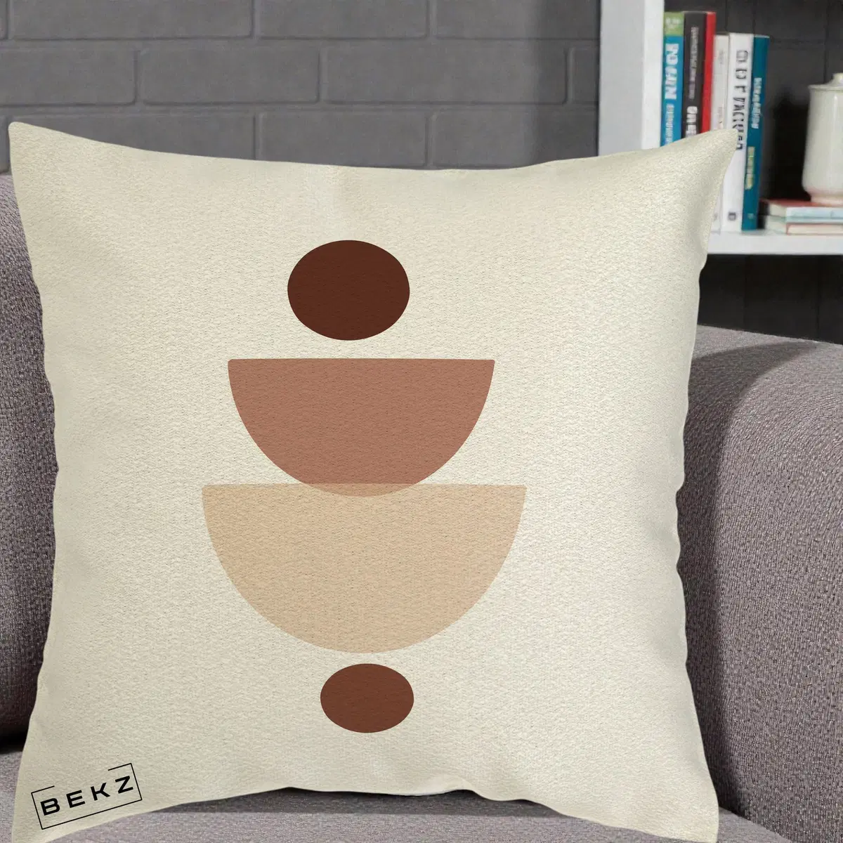 Perna Decorativa Geometric Boho Balance, 40x40 cm, Ecru, Husa Detasabila, Perna, BEKZ®
