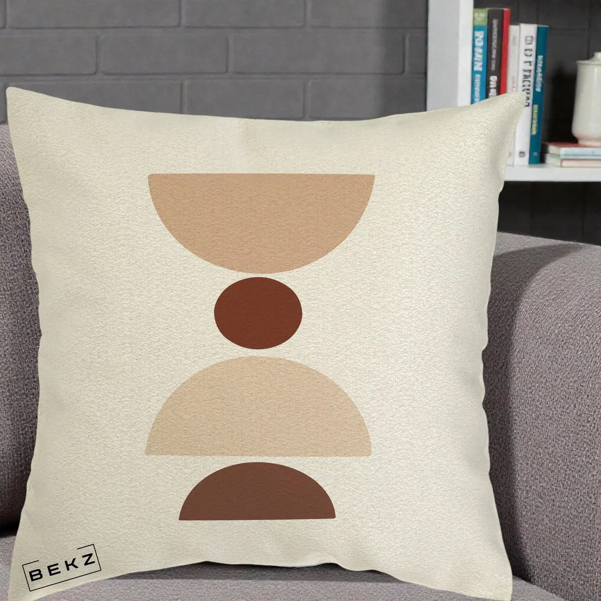 Perna Decorativa Geometric Boho Cerc si Boluri, 40x40 cm, Ecru, Husa Detasabila, Perna, BEKZ®