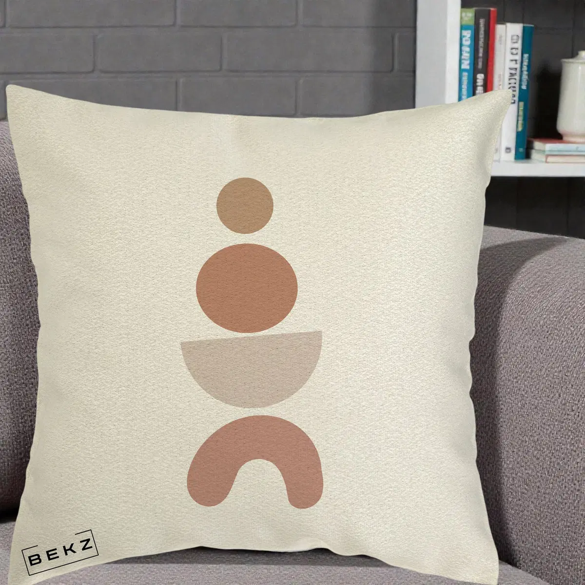 Perna Decorativa Geometric Boho Cercuri si Arc, 40x40 cm, Ecru, Husa Detasabila, Perna, BEKZ®