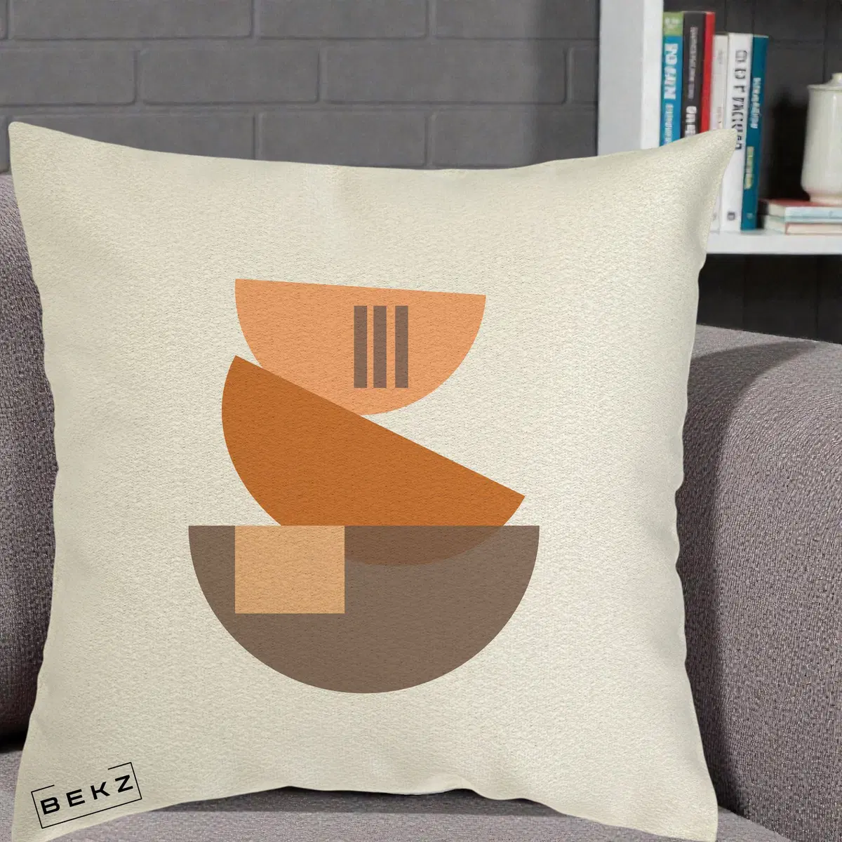 Perna Decorativa Geometric Bauhaus Boluri Portocaliu, 40x40 cm, Ecru, Husa Detasabila, Perna, BEKZ®