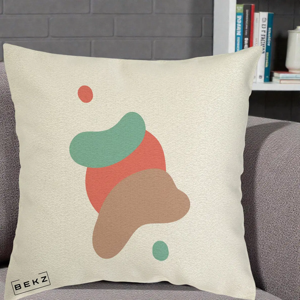Perna Decorativa Abstract Forme Fluide Coral, 40x40 cm, Ecru, Husa Detasabila, Perna, BEKZ®