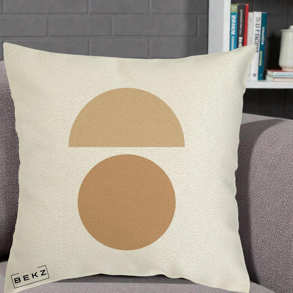 Perna Decorativa Geometric Minimalist Auriu, 40x40 cm, Ecru, Husa Detasabila, Perna, BEKZ®