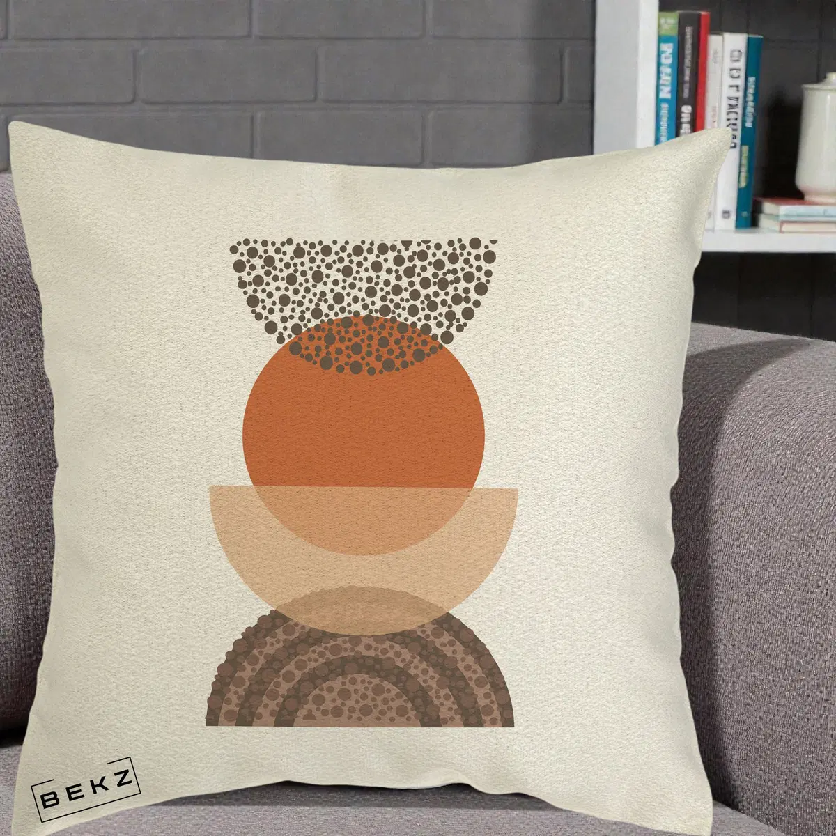 Perna Decorativa Boho Stiva Forme Punctate Terracotta, 40x40 cm, Ecru, Husa Detasabila, Perna, BEKZ®