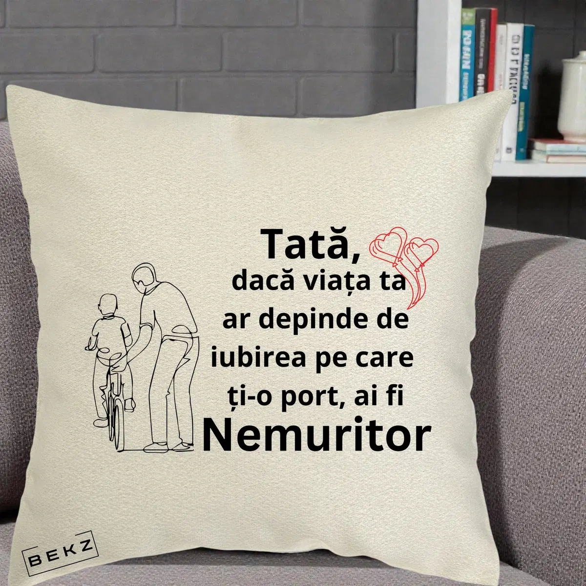Perna Decorativa Tata Nemuritor Joaca in Aer, 40x40 cm, Ecru, Husa Detasabila, Perna, BEKZ®