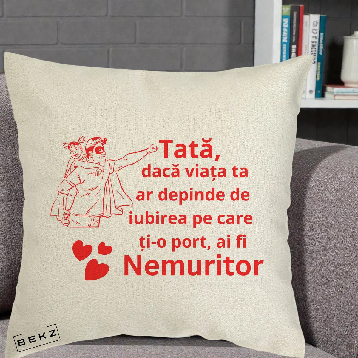 Perna Decorativa Mama Nemuritoare cu Fetita, 40x40 cm, Ecru, Husa Detasabila, Perna, BEKZ®