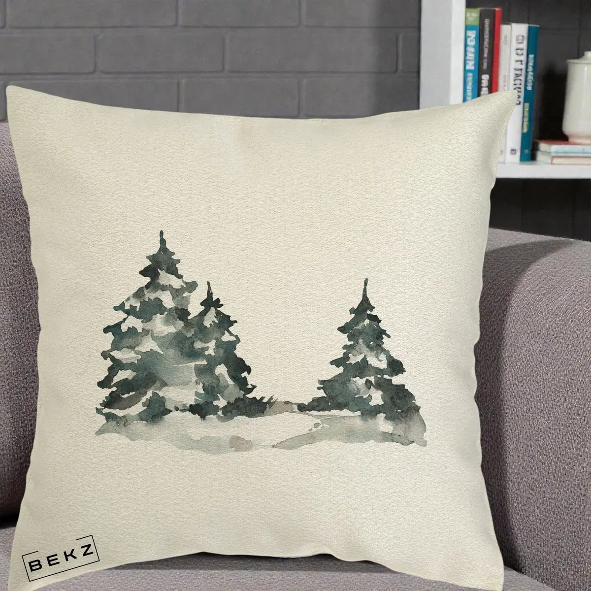 Perna Decorativa Brazi Inzapeziti Acuarela, 40x40 cm, Ecru, Husa Detasabila, Perna, BEKZ®