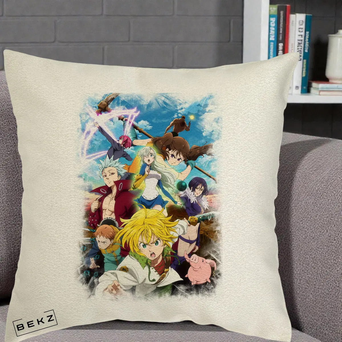 Perna Decorativa Nanatsu no Taizai Cele Sapte Pacate Mortale Anime, 40x40 cm, Ecru, Husa Detasabila, Perna, BEKZ®