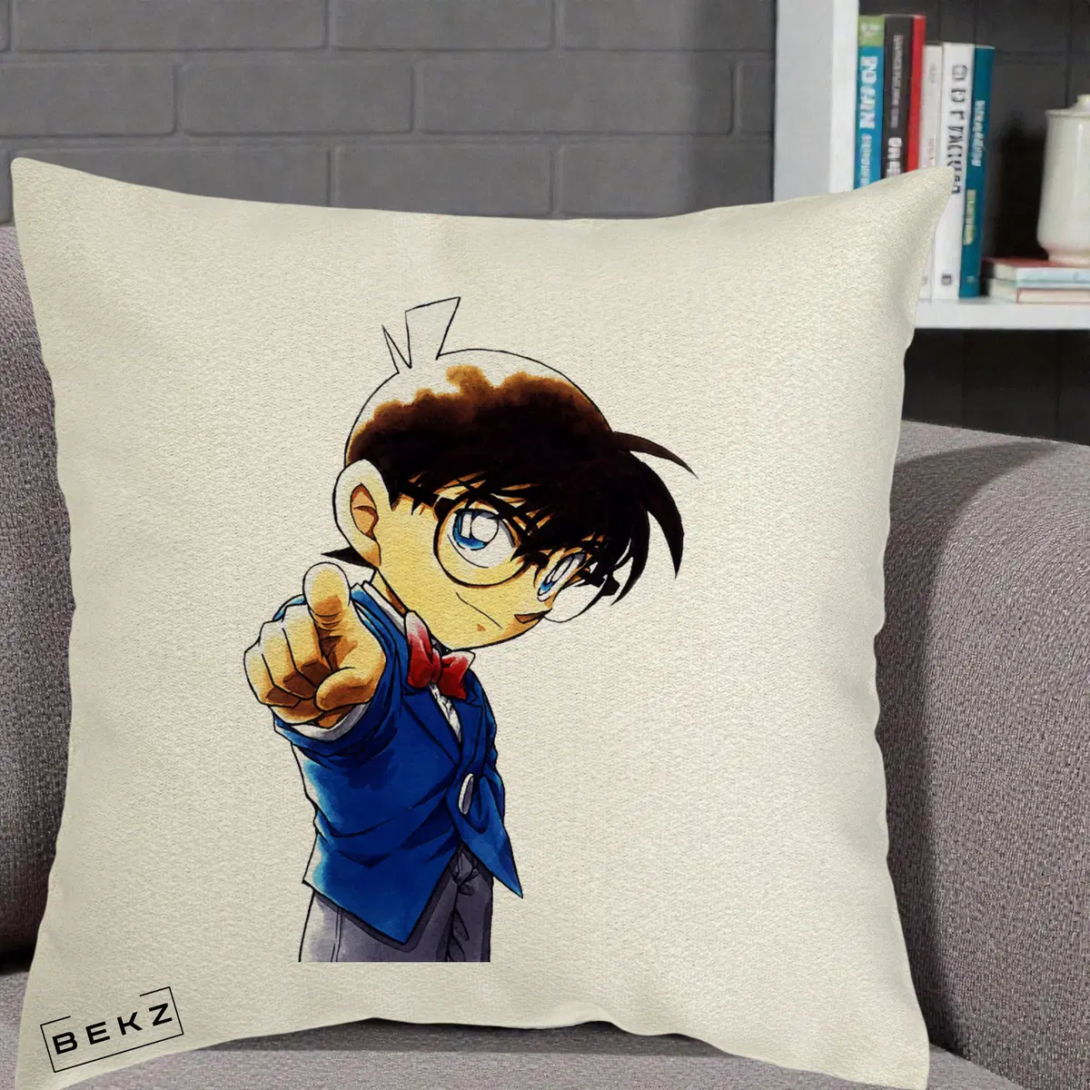 Perna Decorativa Detective Conan Conan Arata, 40x40 cm, Ecru, Husa Detasabila, Perna, BEKZ®