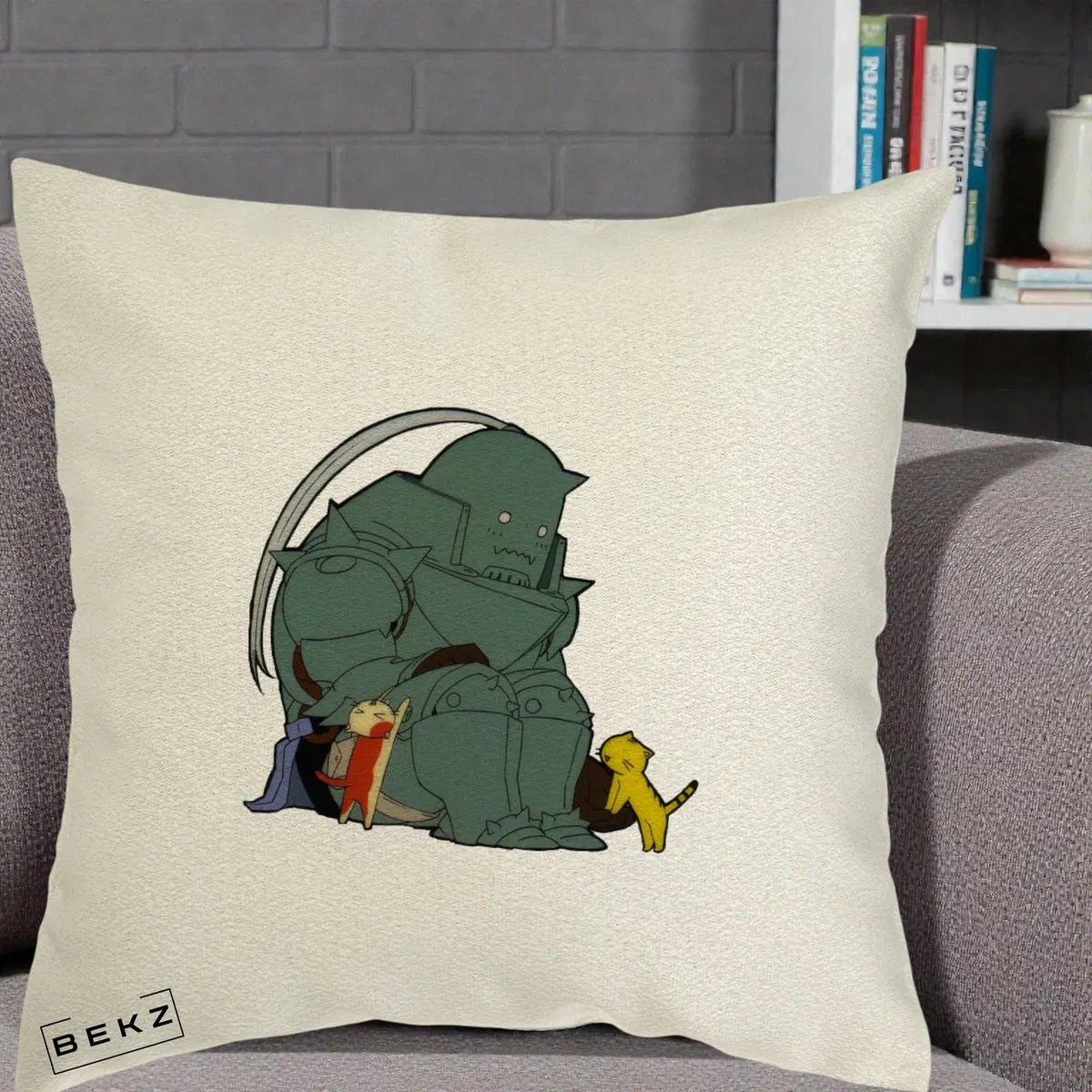 Perna Decorativa Fullmetal Alchemist Alphonse cu Pisici, 40x40 cm, Ecru, Husa Detasabila, Perna, BEKZ®