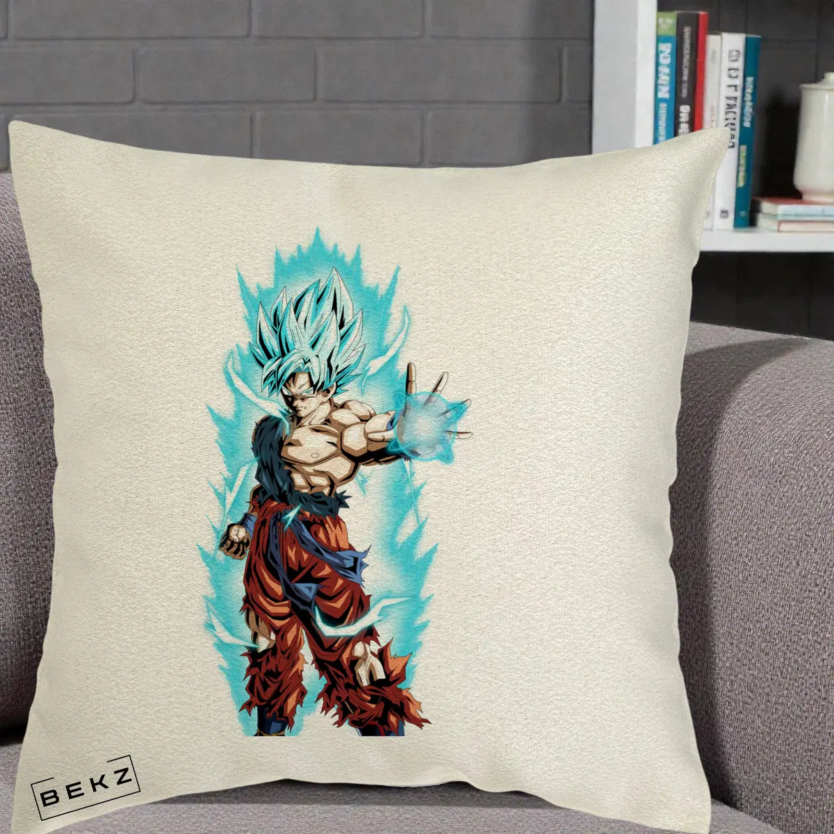 Perna Decorativa Dragon Ball Goku Ultra Instinct Blue, 40x40 cm, Ecru, Husa Detasabila, Perna, BEKZ®