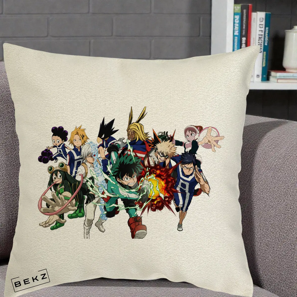 Perna Decorativa My Hero Academia Clasa 1-A Complet, 40x40 cm, Ecru, Husa Detasabila, Perna, BEKZ®