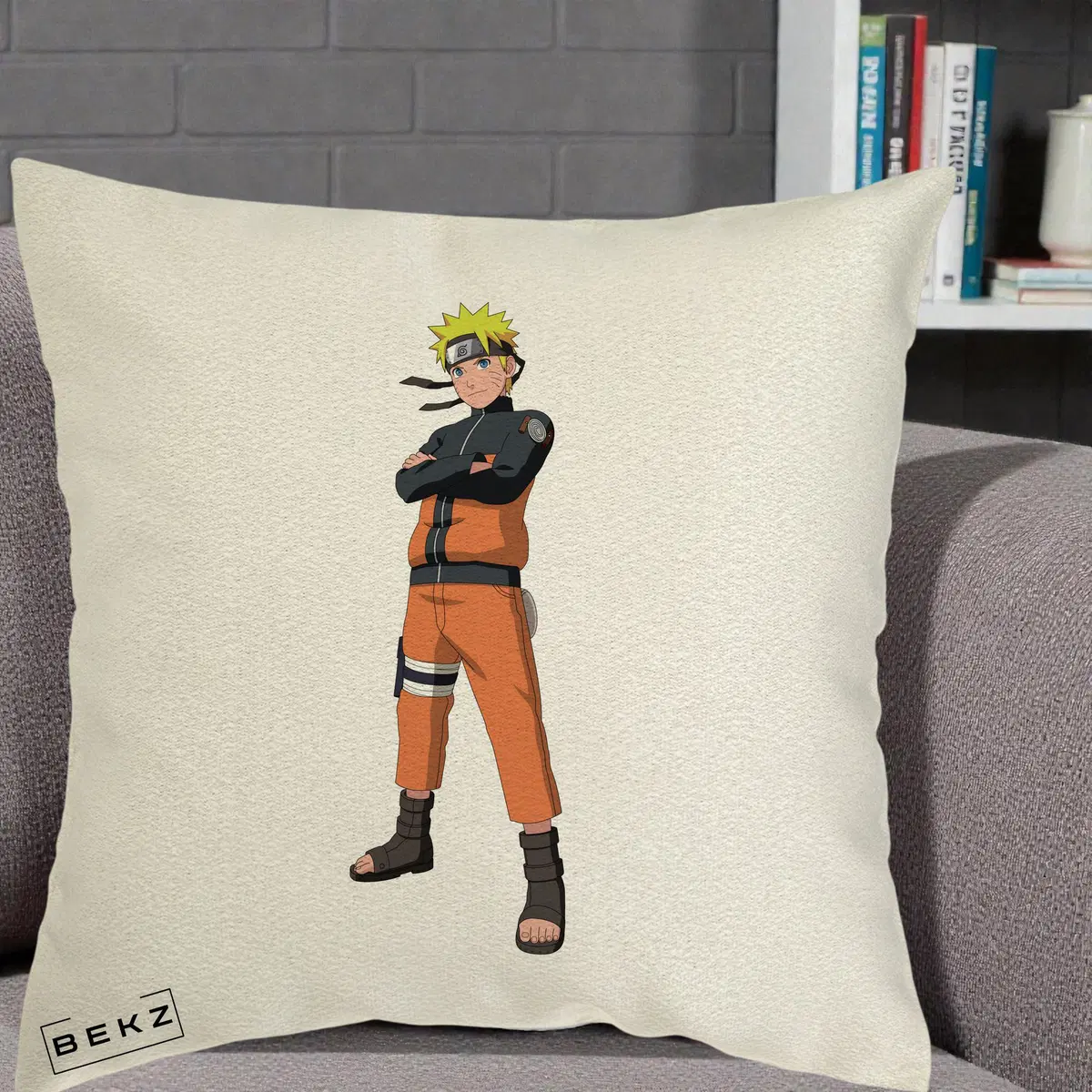 Perna Decorativa Naruto Uzumaki Portret Complet, 40x40 cm, Ecru, Husa Detasabila, Perna, BEKZ®