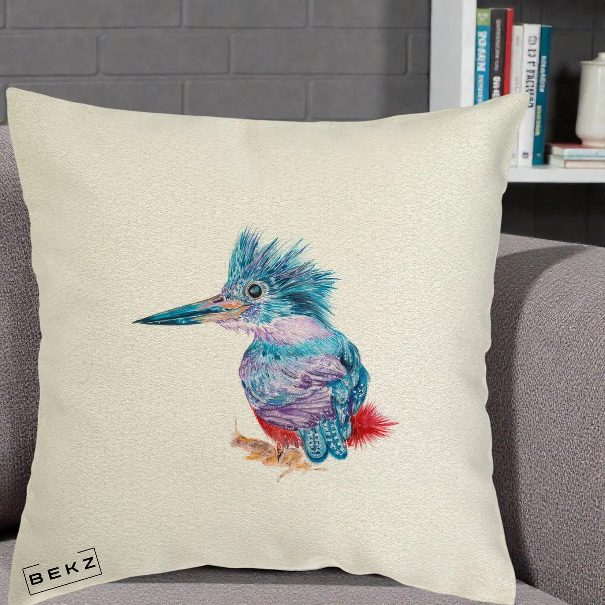 Perna Decorativa Copacul Vietii Teal cu Radacini, 40x40 cm, Ecru, Husa Detasabila, Perna, BEKZ®