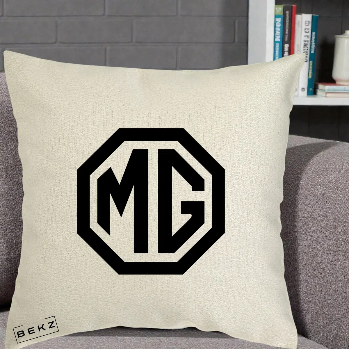 Perna Decorativa Logo Fiat Albastru pe Fond ecru, 40x40 cm, Ecru, Husa Detasabila, Perna, BEKZ®