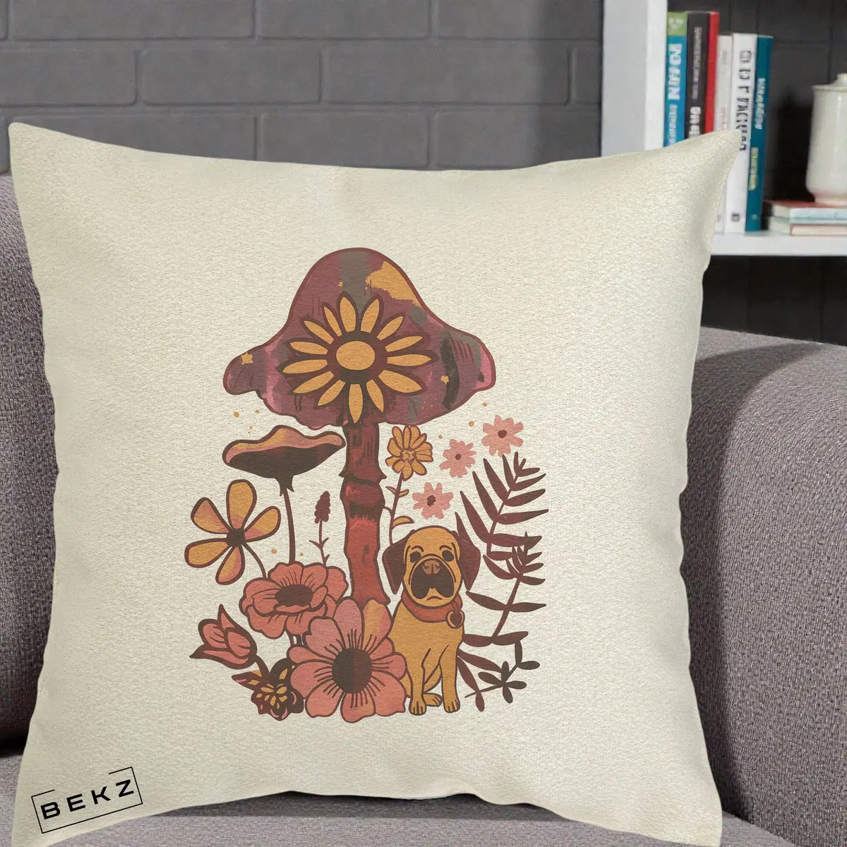 Perna Decorativa Ciuperca Caine Boho, 40x40 cm, Ecru, Husa Detasabila, Perna, BEKZ®